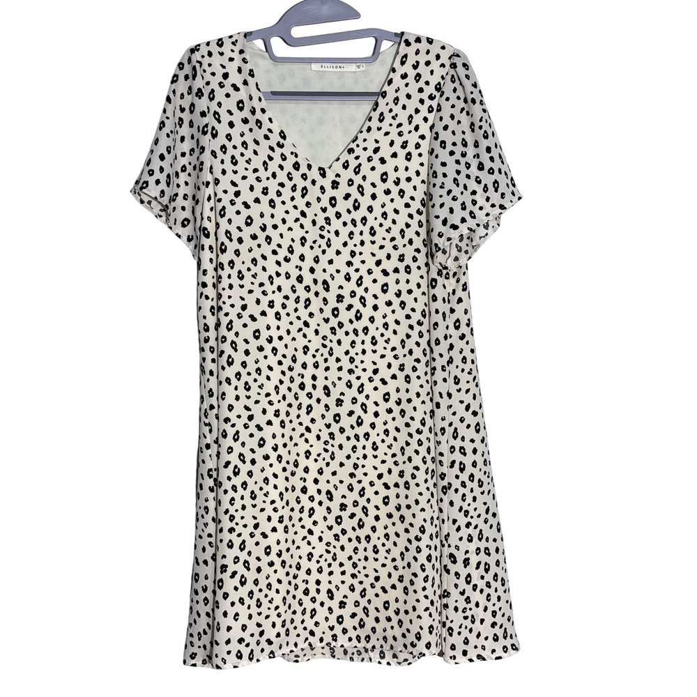 Ellison (Cream/Black) Animal Print Shift Dress Women Size S
